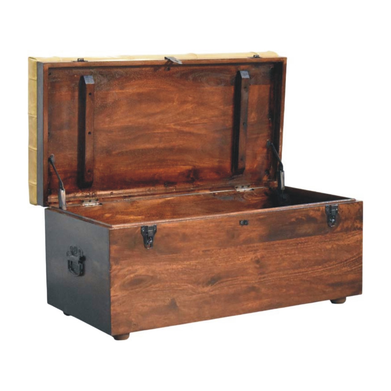 Tan Leather Storage Trunk Bench - Image 6