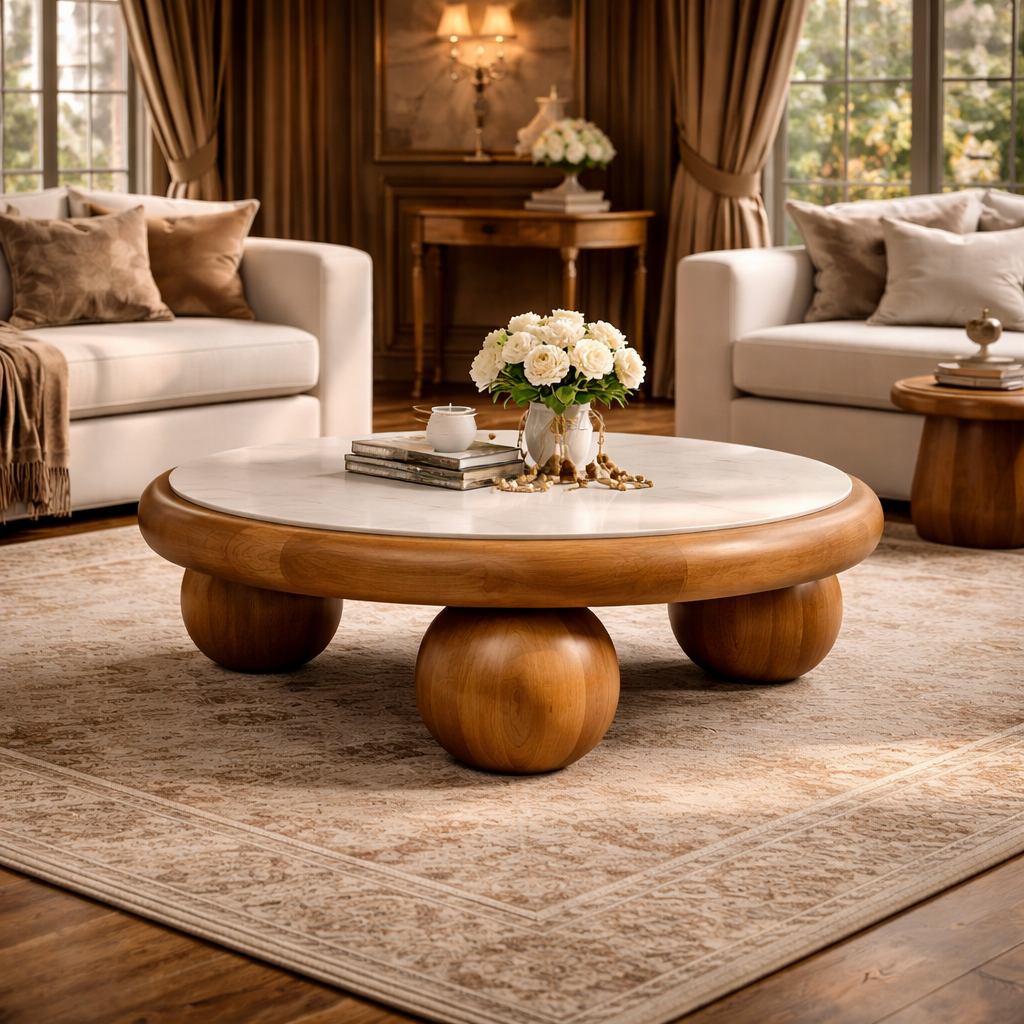 Elegant living room with round coffee table