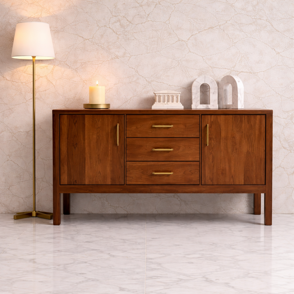 Elegant wooden sideboard with decor pieces